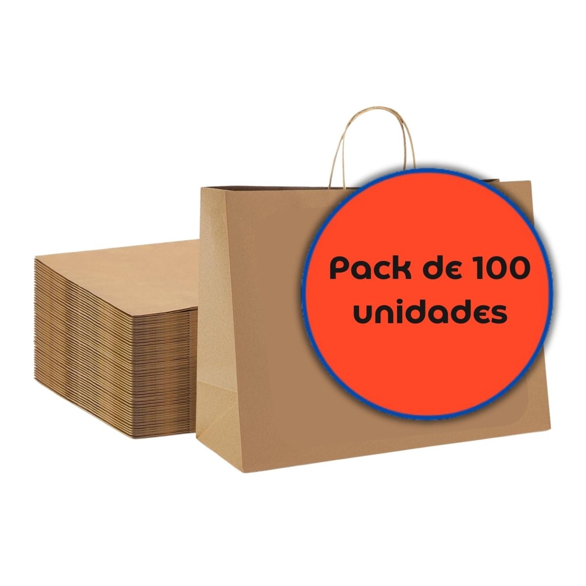 Bolsa de Papel Kraft con Asa 27x16x29 cm (100 Unidades) - OmniPack