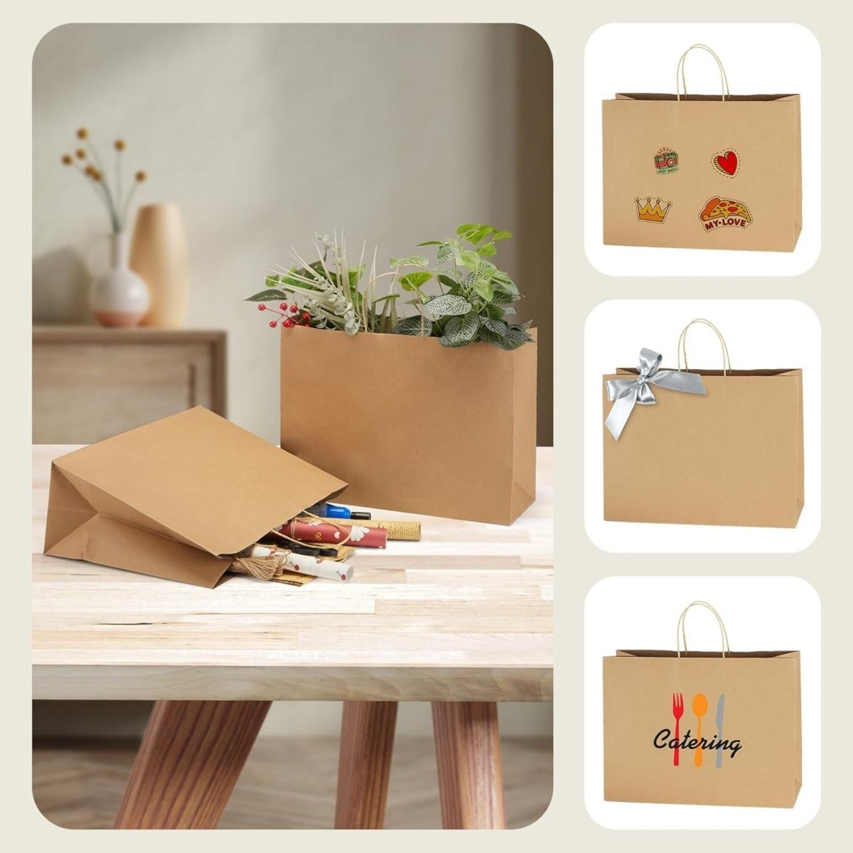 Bolsa de Papel Kraft con Asa 27x16x29 cm (100 Unidades) - OmniPack