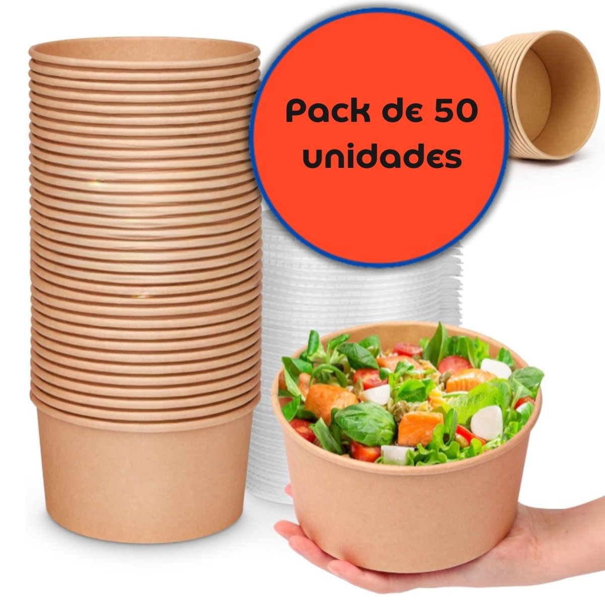 Bowl Kraft 1.300 cc c/ Tapa (50 Unidades) - OmniPack