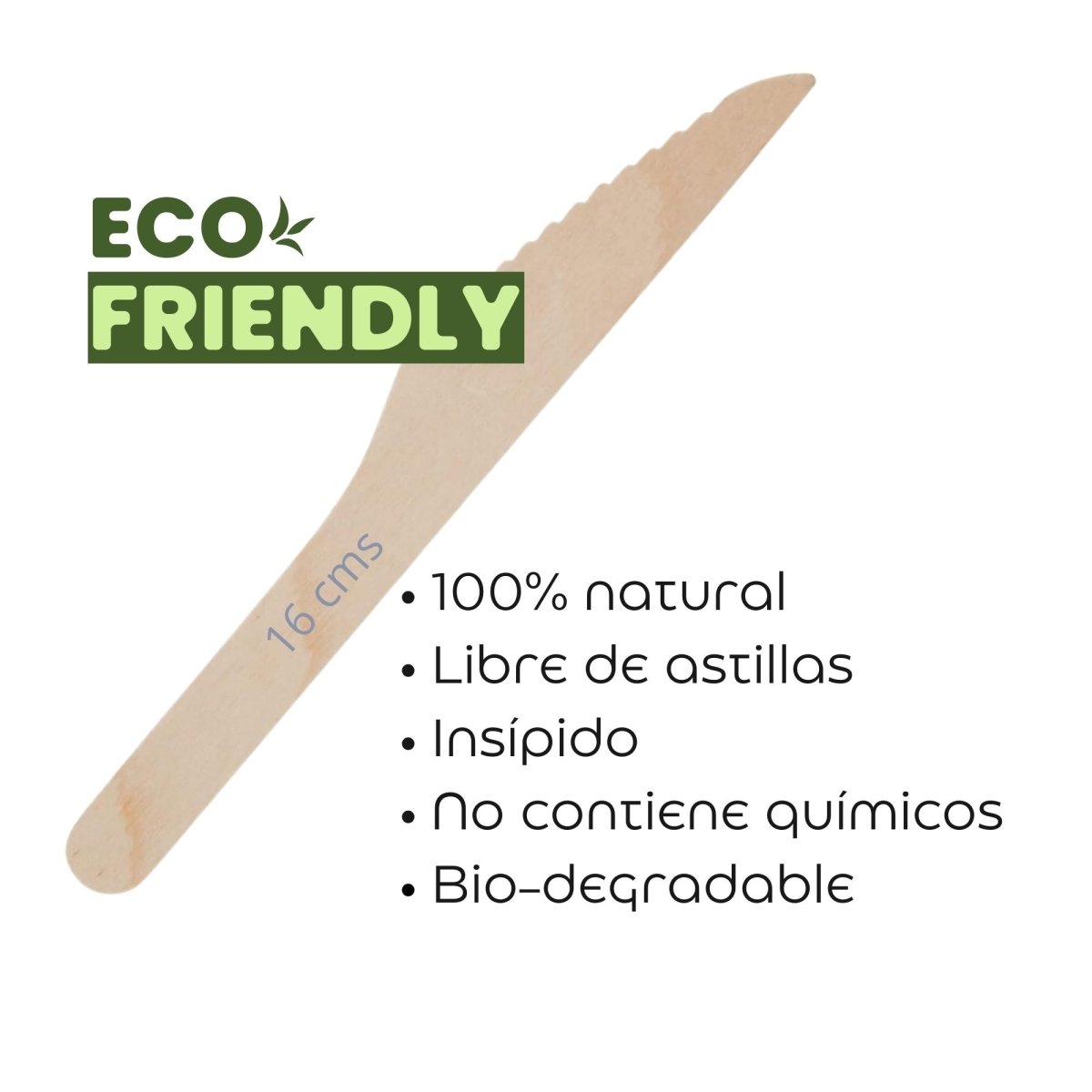 Cuchillos de Madera Ecológicos 16 cm (100 Unidades) - OmniPack