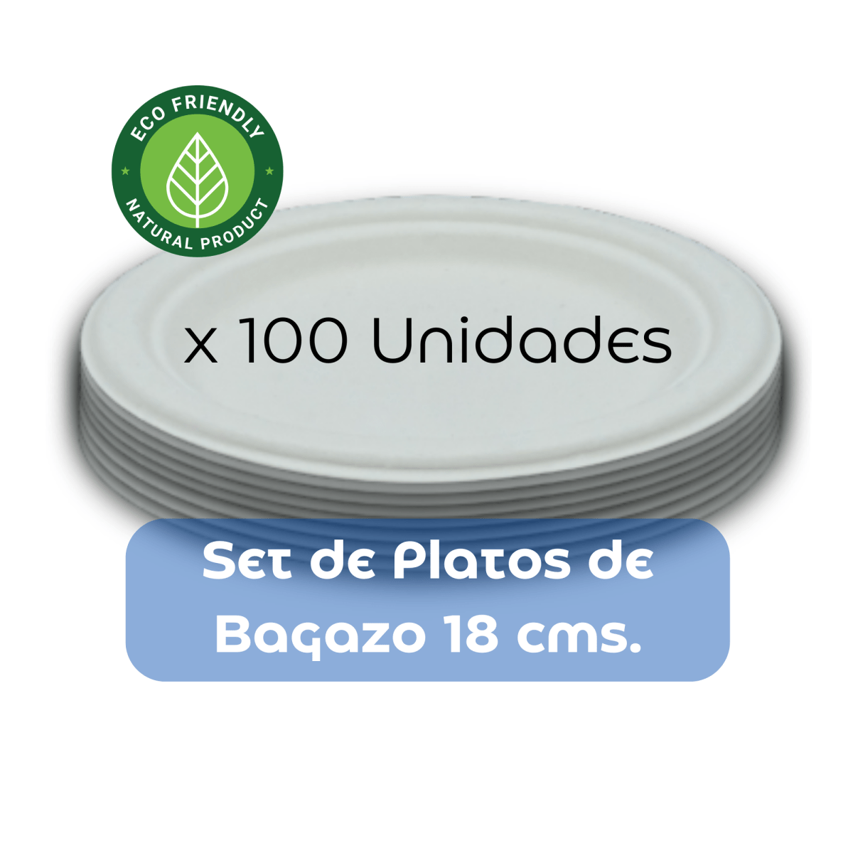 Plato De Bagazo Compostables Blanco 18 Cms (100 Unidades) - OmniPack
