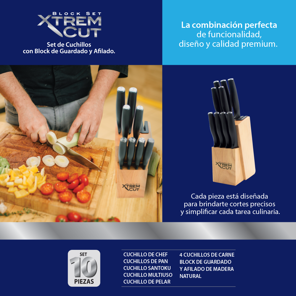Set Cuchillos 10 Piezas con Afilador Xtrem Cut Block