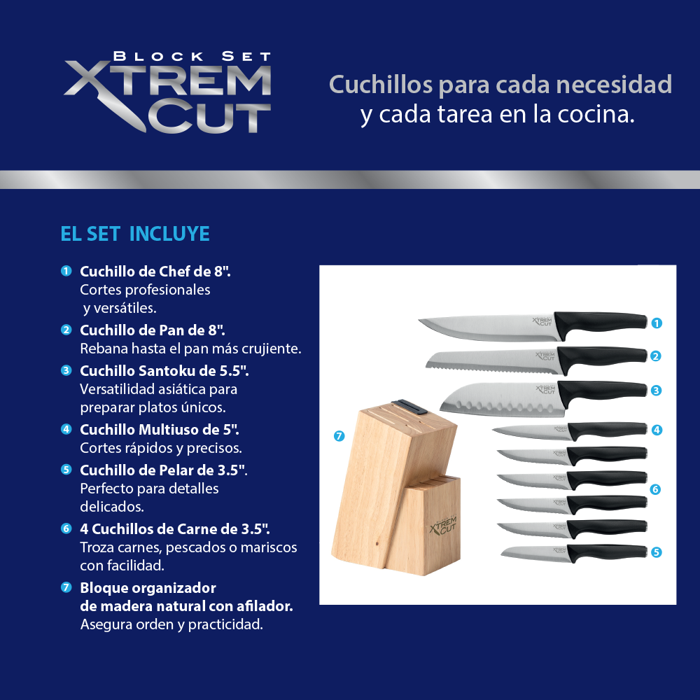 Set Cuchillos 10 Piezas con Afilador Xtrem Cut Block