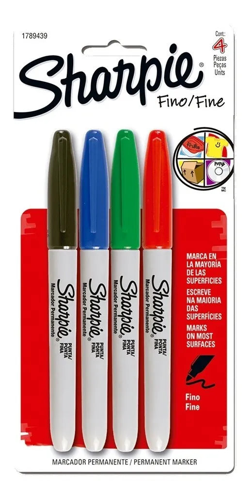 Marcadores Permanente Sharpie Punta Fina x 4 Colores