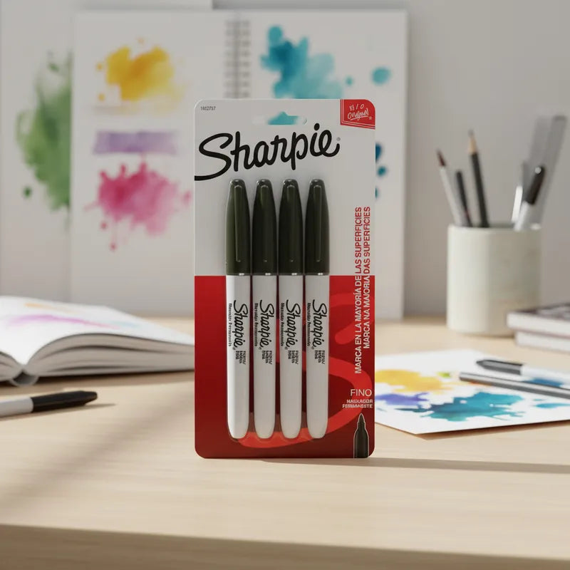 Marcadores Permanente Sharpie Punta Fina x 4 Negro