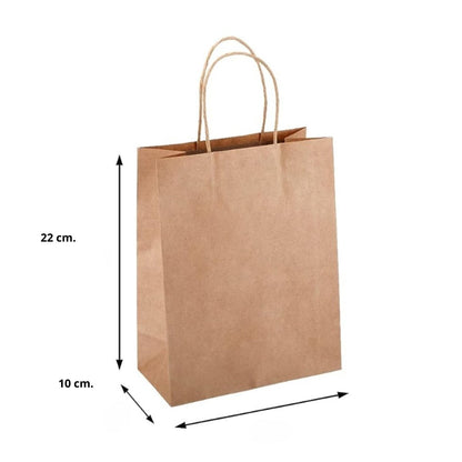 Bolsa de Papel Kraft con Asa 22x10x29 cm (100 Unidades) - OmniPack