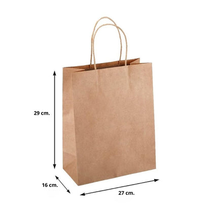 Bolsa de Papel Kraft con Asa 27x16x29 cm (300 Unidades) - OmniPack