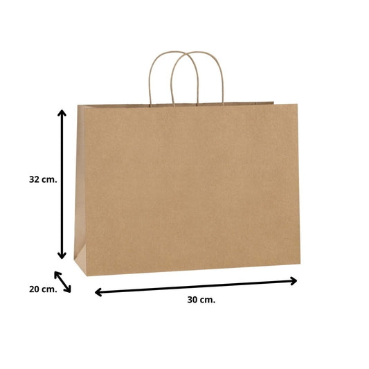Bolsa de Papel Kraft con Asa 32x20x30 cm (100 Unidades) - OmniPack
