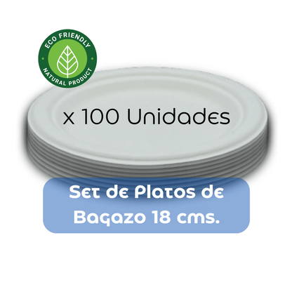Plato De Bagazo Compostables Blanco 18 Cms (100 Unidades) - OmniPack
