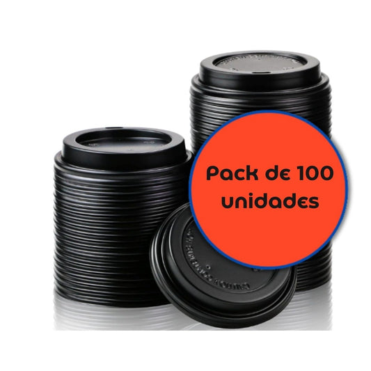 Tapa Plana Negra c/ Boquilla para Vaso 12 o 16 oz (100 Unidades) - OmniPack