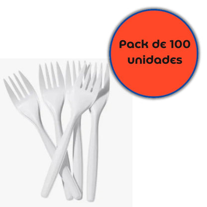 Tenedor Plástico Desechable Blanco 14 Cm (100 Unidades) - OmniPack